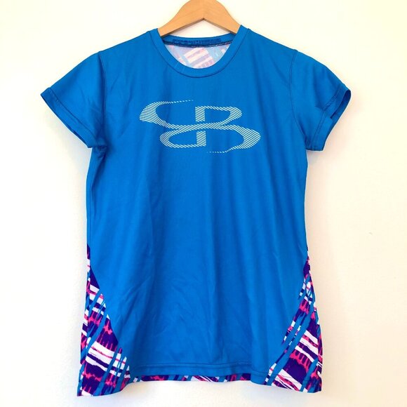BOOMBAH Turquoise Blue Pink Purple Spellout Logo Short Sleeve Active Tee Medium - Picture 1 of 10